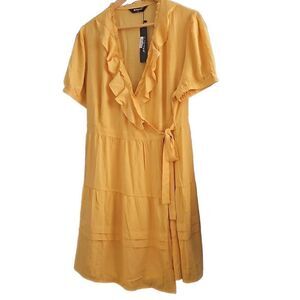 Amazon Allegra K Tiered Short Sleeve Wrap Dress Yellow XLarge